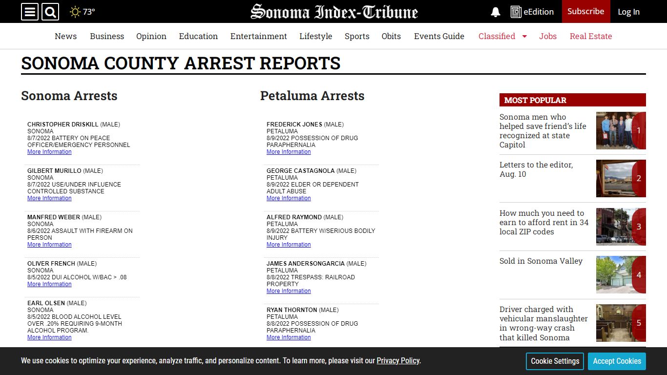 Sonoma County Arrest Reports - Sonoma Index-Tribune