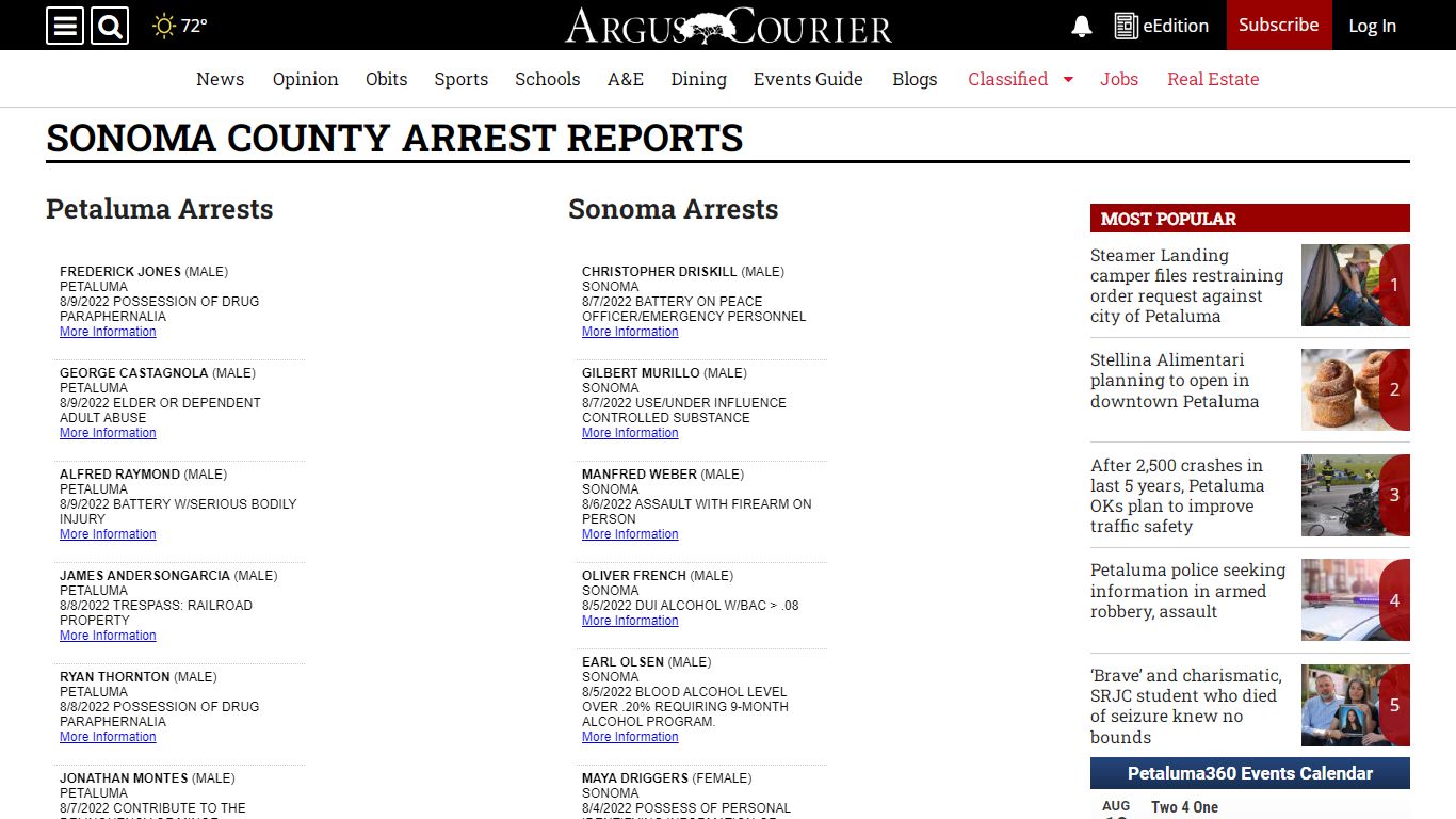 Sonoma County Arrest Reports - Petaluma Argus-Courier